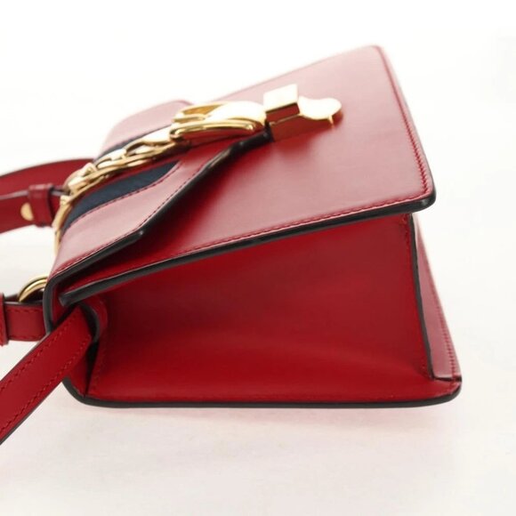GUCCI Silvi Sherry Line Hand Bag Leather 3way Red Gold - Picture 4 of 15